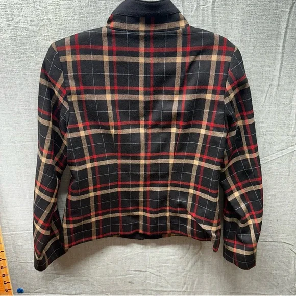 Vintage Pendleton 100’/, Wool Plaid Blazer Jacket 6 Petite Red Tan Black Tartan - Picture 6 of 12
